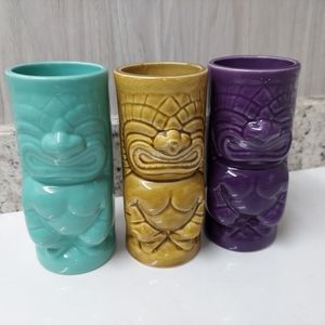 Carmelita's Rum Tiki Mugs 3 Purple/Gold/Teal Tiki Glass